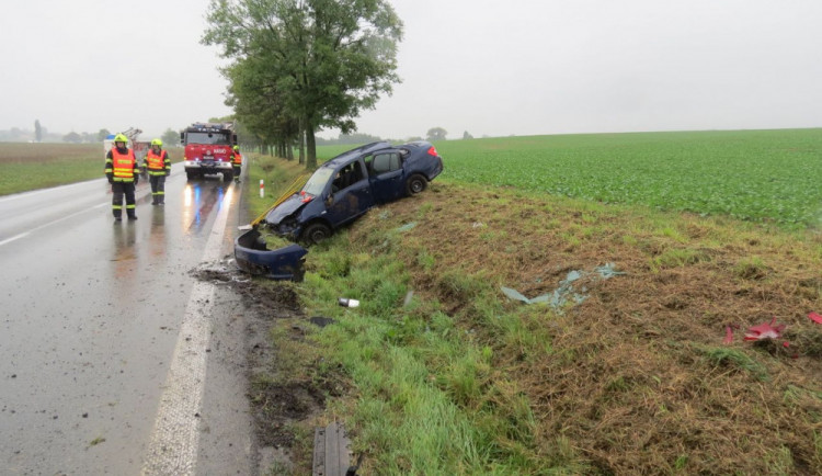 Řidič jel příliš rychle. Po smyku narazil do stromu a zranil sebe i spolujezdkyni