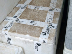 Špinavé bedny plné stovek kilogramů masa. Inspektoři odhalili nelegální rozvážkový prodej.