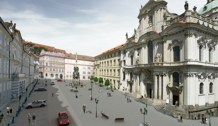 Takhle bude vypadat Malostranské náměstí. Město chce rekonstrukcí zklidnit dopravu.