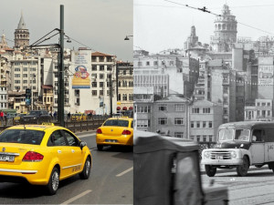 Cestovatelé pořizují srovnávací fotografie podle svých předchůdců.