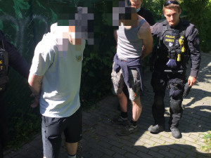 Dvojice s kradeným motocyklem si všiml policista venčící psa. Muže zadržel a předal kolegům.