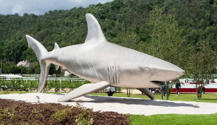 FOTO: Chuchle Arena Praha má novou dominantu. Je jí sedmimetrový ocelový žralok