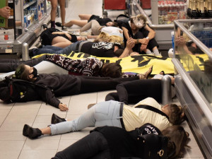 Aktivisté zaplavili Albert v Arkádách. Protestovali proti kampani za záchranu lesů.