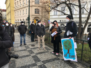 Protest proti kácení stromu dnes vyvrcholil napadením tajemníka Prahy 1