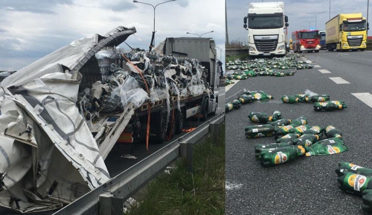 V Praze havaroval kamion. Na dálnici se rozsypaly lahve piva