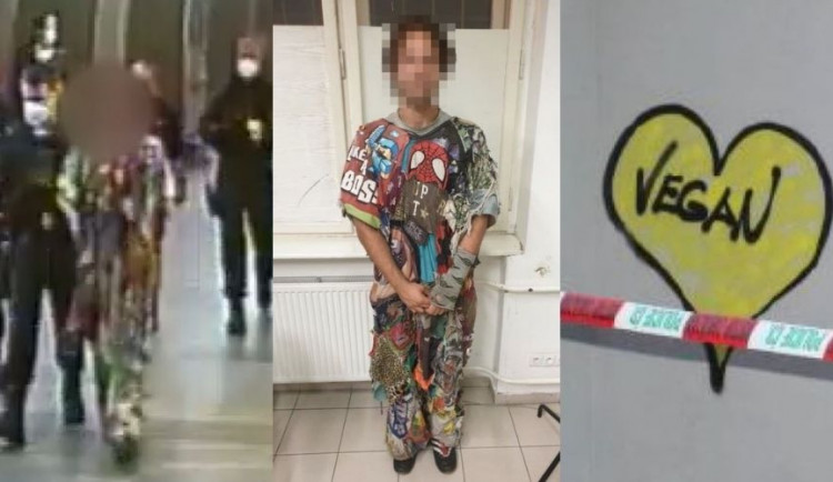 Muž chtěl, aby lidé jedli více zeleniny. Na kostel v centru Prahy nasprejoval nápis "vegan"