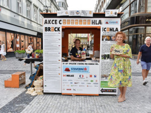 Herečka Simona Stašová jako patronka Akce cihla přišla podpořit prodej cihel do ulice Na Příkopě