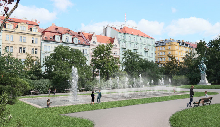 Praha 2 začala v sadech Svatopluka Čecha stavět vodotrysky a brouzdaliště za 40 milionů