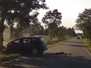VIDEO: Řidička nabourala do stromu. Pomohl jí policista, který jel náhodou kolem