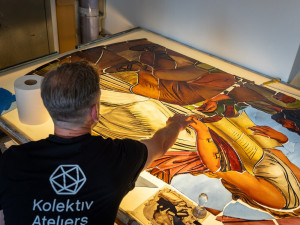 Hledané Alšovo dílo není jediným umělcovým výtvorem v Průmyslovém paláci. Renovací prochází i jeho další alegorie, která nese název Průmysl a věda. Zdroj: Výstaviště Praha a.s., Jiří Šebek