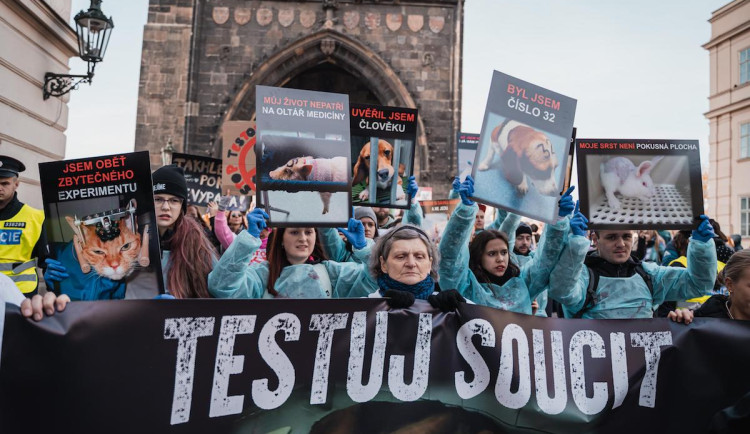 VIDEO: Účastníci průvodu Prahou protestovali proti pokusům na zvířatech