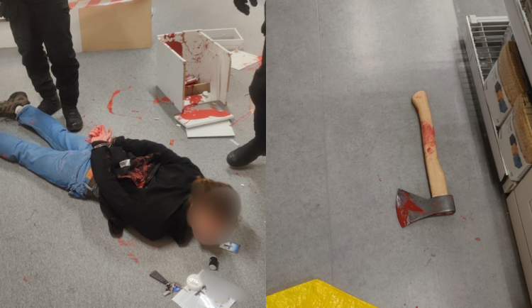 VIDEO: Muž řádil v obchodě se sekerou. Ničil nábytek a poléval ho barvou