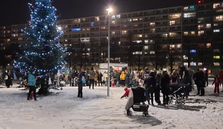 Vánoční strom v parku Přátelství v Praze 9.
