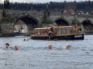 Pod Karlovým mostem plavou otužilci. Voda byla moc teplá, postěžovali si
