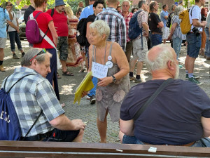 VIDEO: Před VŠE vyjádřily podporu Ševčíkovi desítky lidí, promluvil i pravomocně odsouzený politik Skála nebo herec Vyskočil