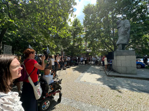 VIDEO: Před VŠE vyjádřily podporu Ševčíkovi desítky lidí, promluvil i pravomocně odsouzený politik Skála nebo herec Vyskočil