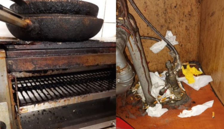 Hygienici našli připálené pánve i nedopalky pod stolem.