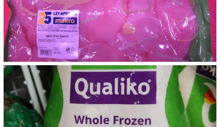 Nahoře: čerstvé maso, dole: mražené kuřecí maso