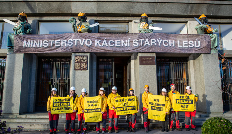 Aktivisté sochám nasadili helmy a přidali motorové pily.