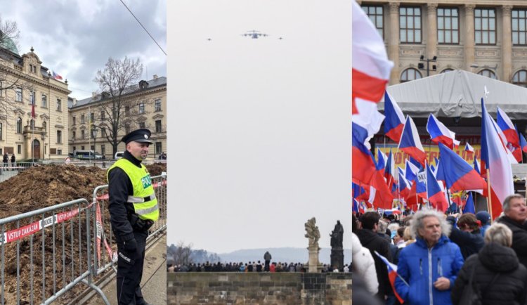 BŘEZEN 2024: Hnůj před úřadem vlády, stíhačky nad Karlovým mostem a demonstrace na Václaváku