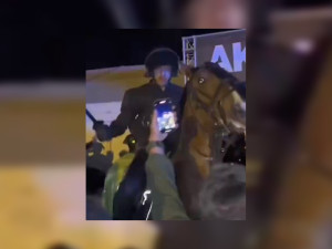 VIDEO: Policisté vyšetřují kolegu, který na Majálesu udeřil muže obuškem. Lidé tahali jeho koně za uzdu