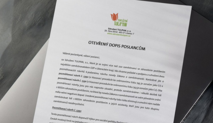 Sdružení TULIPAN žádá poslance o pozměňovací návrhy novely Zákona o zaměstnanosti. Bez nich může přijít propouštění lidí s postižením