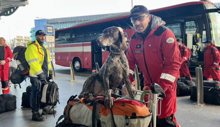 Pavel a fenka Yetti při návratu ze záchranné mise v Turecku
