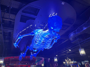 Máj už zdobí pětimetrový kostlivec, visí nad barem