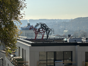 FOTO: Socha Šemíka v říji budí v Podolí vášně. Na střeše domu ale dlouho nezůstane
