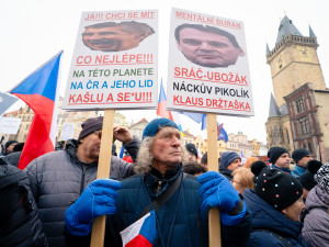 FOTO: Flanelky i provokativní transparenty. Demonstrace na Staromáku dala prostor kreativitě