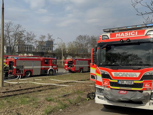 Na Žižkově hoří ubytovna, hasiči zachraňují lidi pomocí žebříků