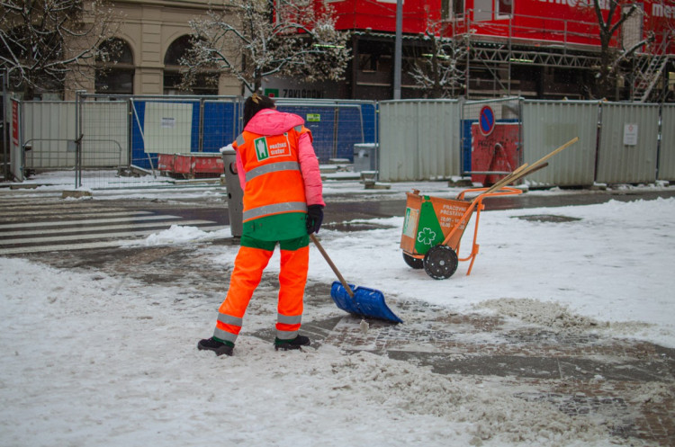 První sníh letošní zimy v Praze