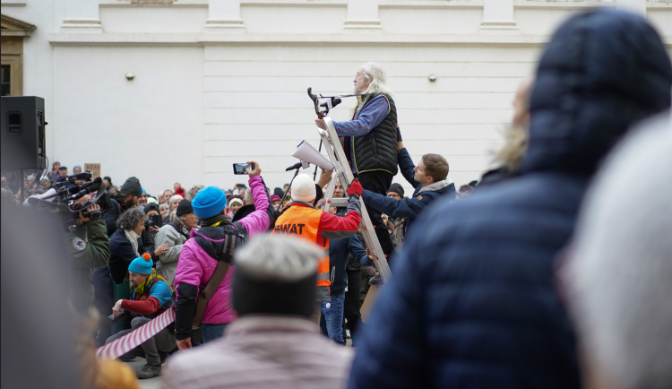 FOTOGALERIE: Na Hradě se sešly stovky lidí. Před volbami kritizovaly Zemanovo působení