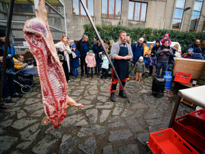 Masopust na Letné přilákal hlavně rodiny s dětmi. Na programu byla zabijačka i průvod masek