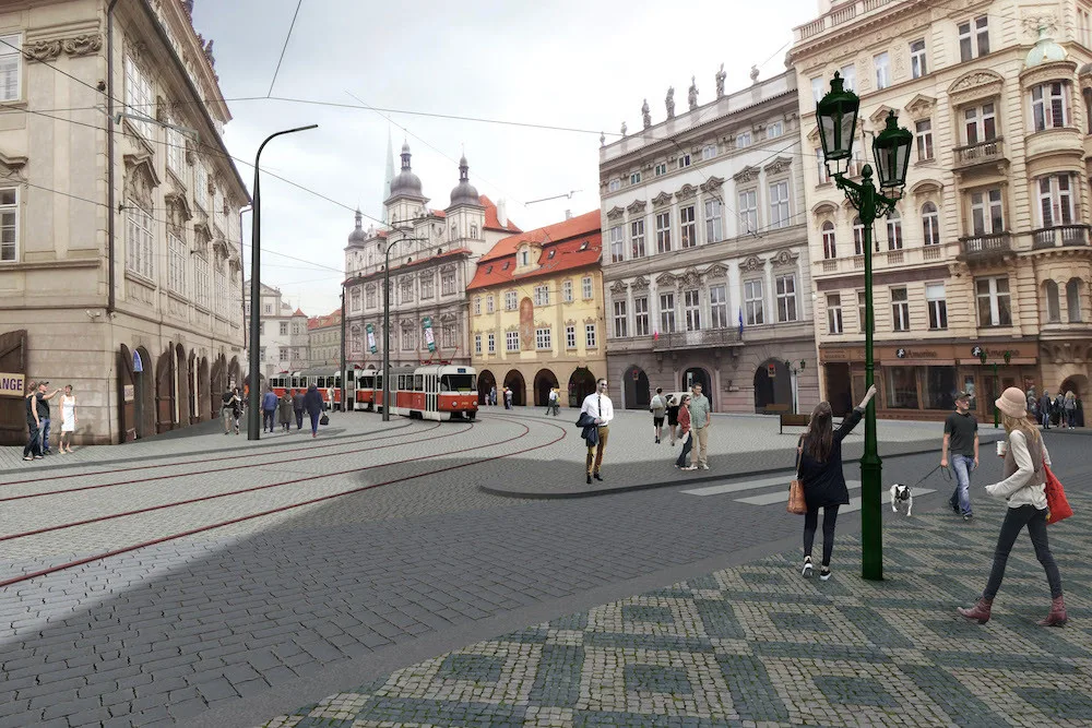 Takhle bude vypadat Malostranské náměstí. Město chce rekonstrukcí zklidnit dopravu.