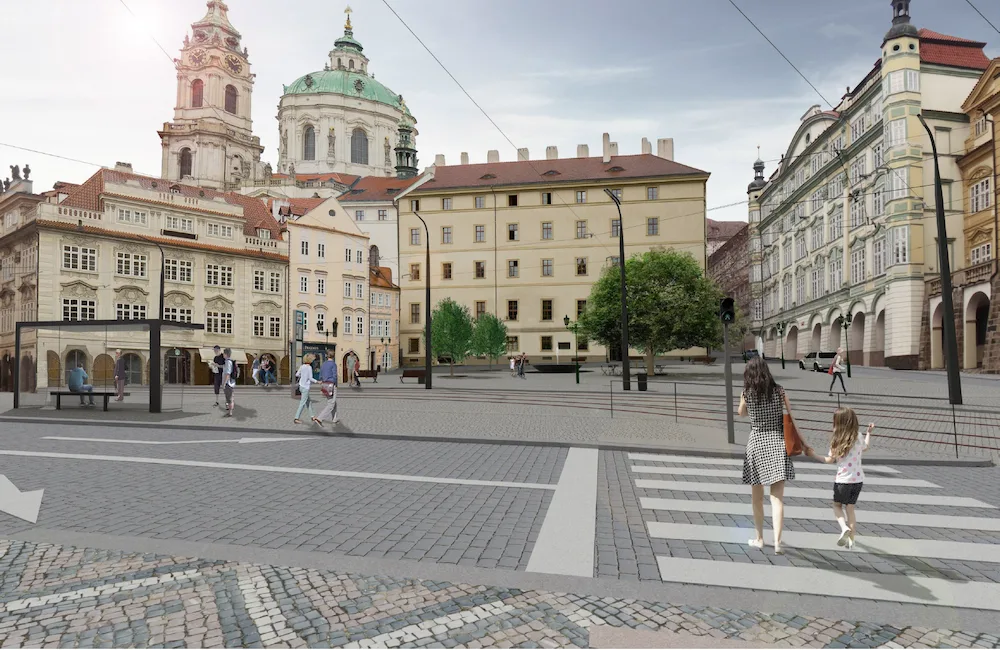 Takhle bude vypadat Malostranské náměstí. Město chce rekonstrukcí zklidnit dopravu.