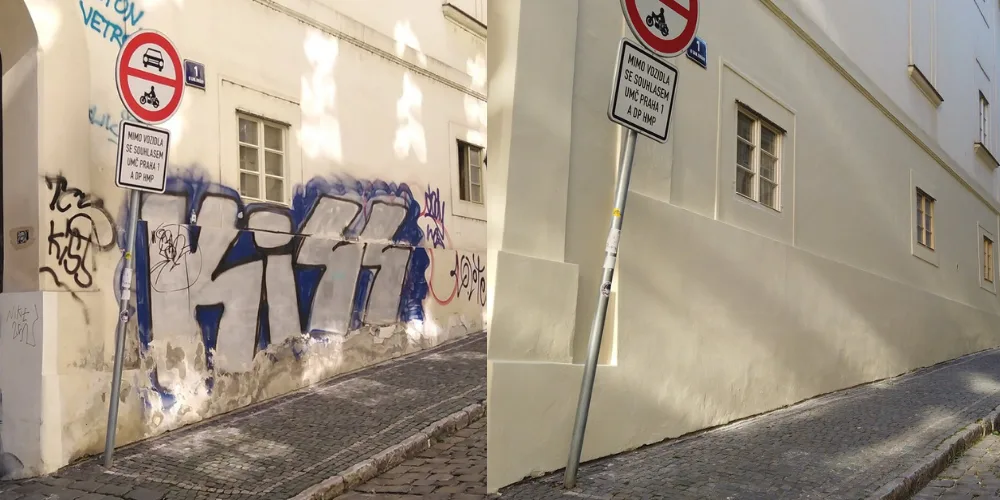 FOTO: Z ulice U lanové dráhy zmizely graffiti. Opraveny byly fasády i dveře