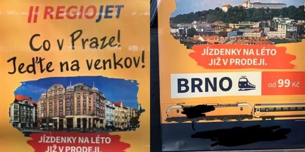 Co v Praze! Jeďte na venkov! Dopravce nabízí jízdenky do Brna kontroverzní kampaní