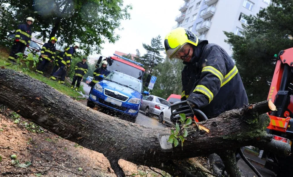 Hasiči kvůli silnému dešti zasahovali u stromů přes cestu i u vytopených sklepů