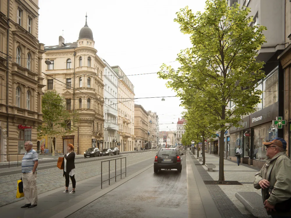 Z Revoluční ulice bude promenáda s širokými chodníky, lavičkami a dlažbou místo asfaltu