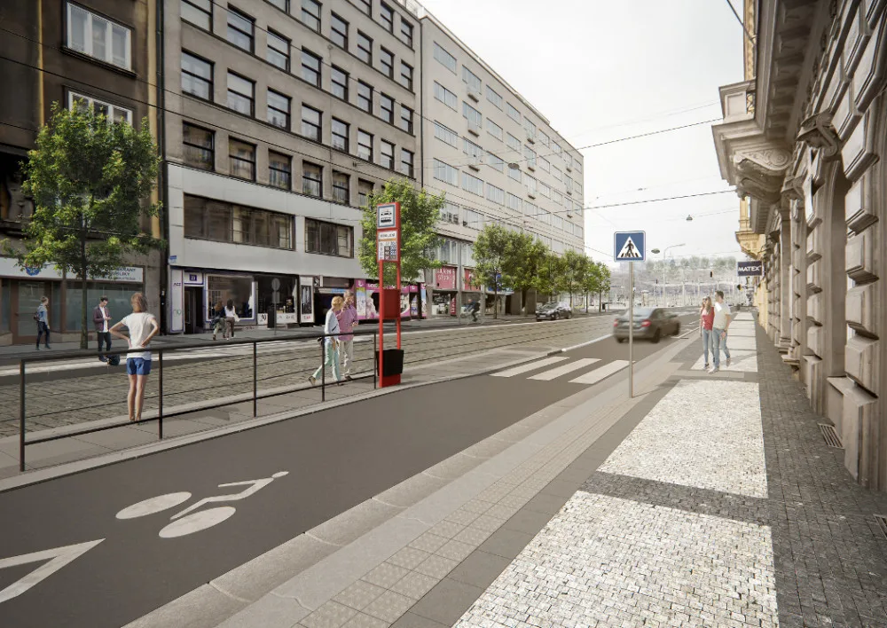 Z Revoluční ulice bude promenáda s širokými chodníky, lavičkami a dlažbou místo asfaltu