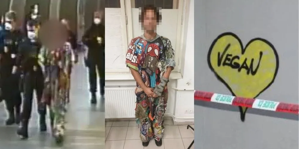 Muž chtěl, aby lidé jedli více zeleniny. Na kostel v centru Prahy nasprejoval nápis "vegan"