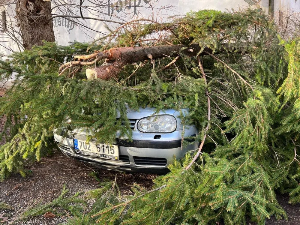 Silný vítr komplikoval dopravu, lámal stromy a strhával plechy. Hasiči měli přes 130 zásahů