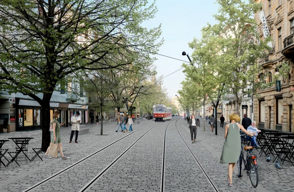 VIZUALIZACE: Ulicí Na Příkopě bude jezdit tramvaj. Zastávku bude mít před Obecním domem