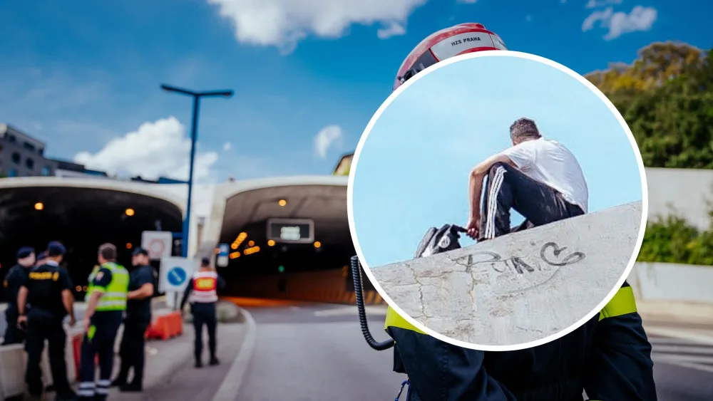 VIDEO: Muž seděl na portálu Strahovského tunelu. Musel se kvůli němu zastavit provoz