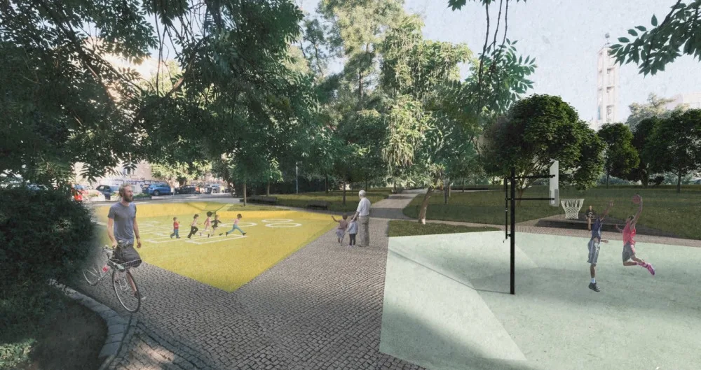 VIZUALIZACE: Praha 2 chystá revitalizaci Sadů Bratří Čapků. Oddělí děti a pejskaře