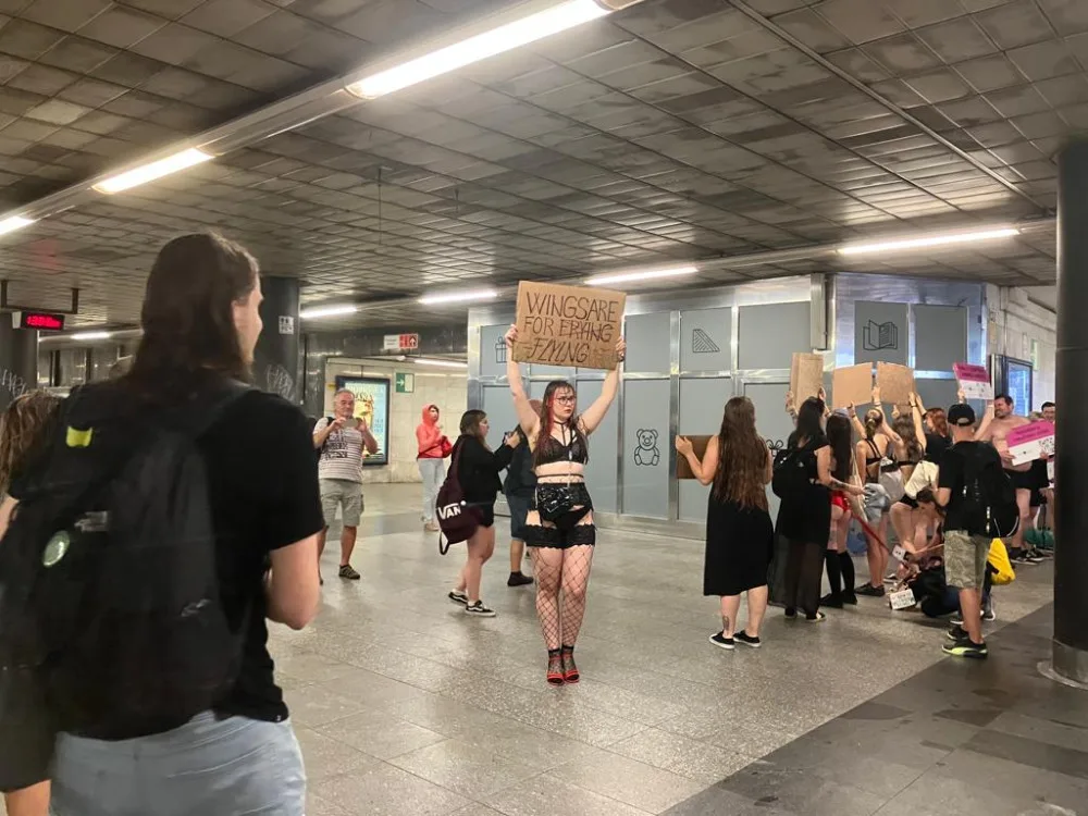 V centru Prahy protestovali lidé ve spodním prádle. Upozornili tím na násilí páchané na zvířatech