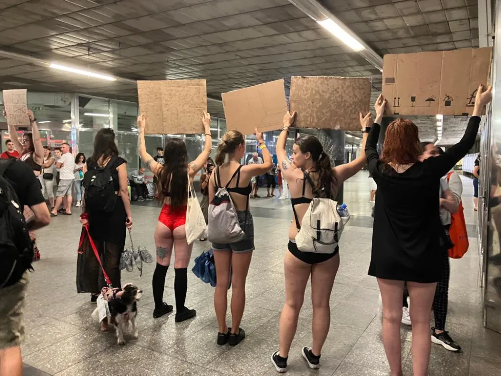 V centru Prahy protestovali lidé ve spodním prádle. Upozornili tím na násilí páchané na zvířatech