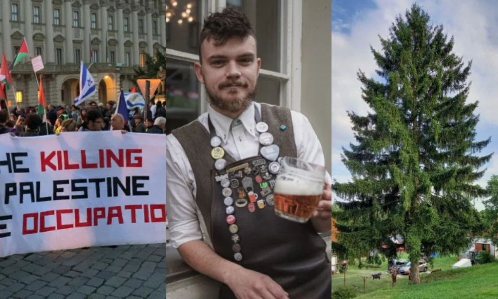 ŘÍJEN 2023: Propalestinské protesty, punkový výčepák a vánoční strom
