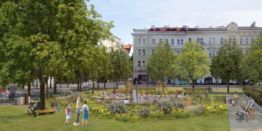 Praha zahájila práce na rekonstrukci náměstí Jiřího z Poděbrad, vykácí padesát stromů